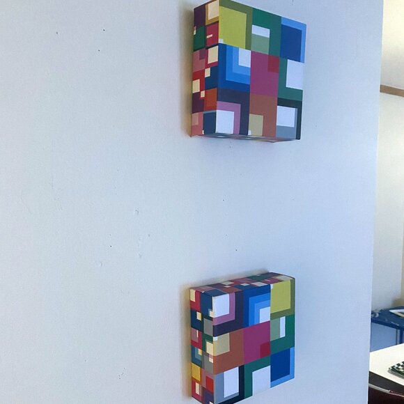 IKEA Set of 3 Abstract Retro Cubic Wall Art - Picture 5 of 7